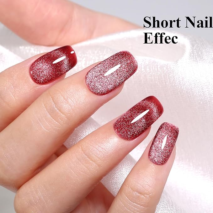 10ml Hema Free Red Cat Eye Gel Nail Polish Soak Off Long Lasting Holographic UV/LED with Magnetic Stick Gift for Women 1Pcs
