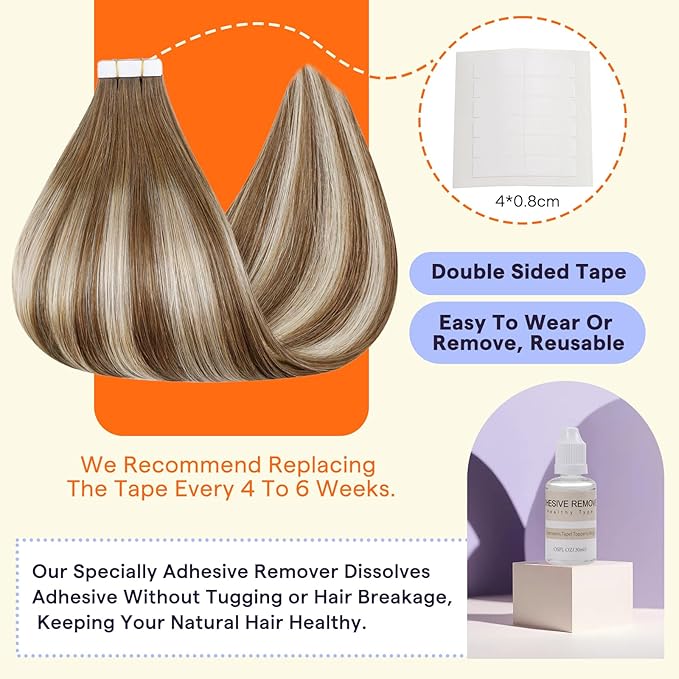 Full Shine Tape In Hair Extensions Real Human Hair Double Sided 12 Inch Short Tape Ins Color 6 Chestnut Brown to 60 Platonum Blonde Ombre Balayage Tape in Extensions 20 Pcs 50g Straight Hair for Women
