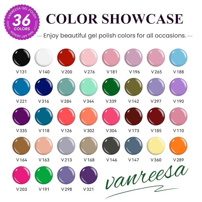 VANREESA Gel Nail Polish Kit with U V Light 53 Pcs Gel Polish Nail Set 36 Classic Colors Nail Polish Set + Base and 4 Effects Top Coat with Manicure Tools Complete Nail Kit Gifts for Women Girls