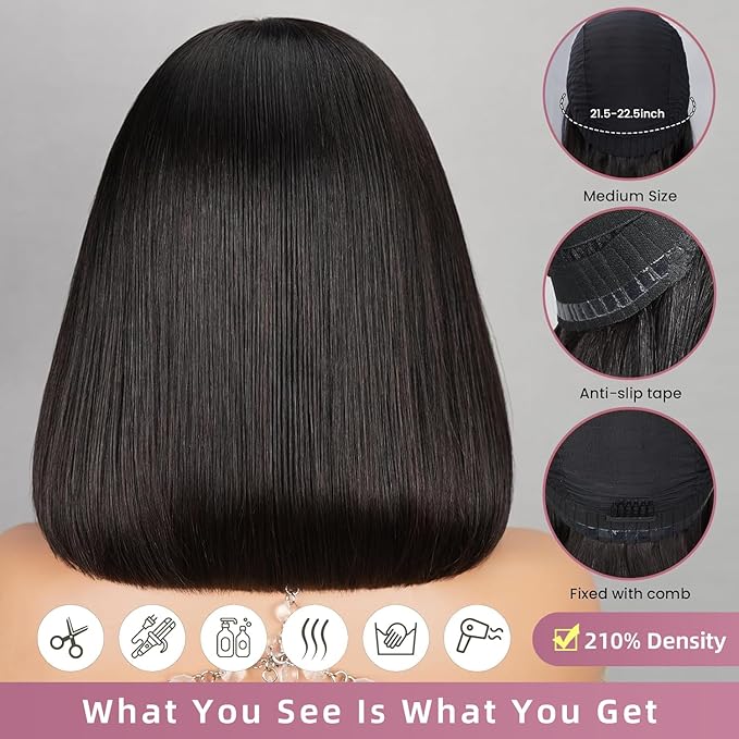 12inch 6x6 Bob Wig Human Hair 210% Density Wear and Go Glueless Wig 12A Straight Bob Wigs Human Hair Pre Cut Lace Bleached Knots Human Hair Wigs For Women