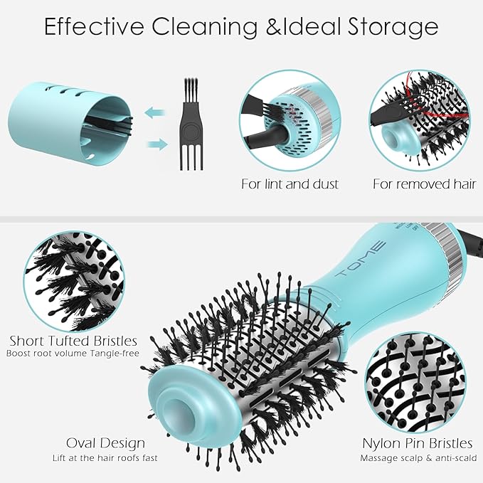 Travel Hair Dryer Brush, Dual Voltage Blow Dryer Brush, Mini Hot Air Portable 2 inch Travel Hair Dryer Styler Volumizer Oval Shape (Blue)