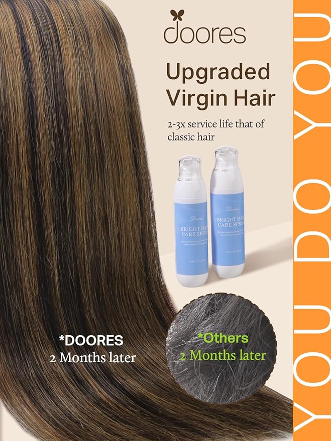 DOORES Tape in Hair Extensions Human Hair - Natural Black to Chestnut Brown, 12 Inch, 40g, 20pcs - Remy Straight Hair for Women