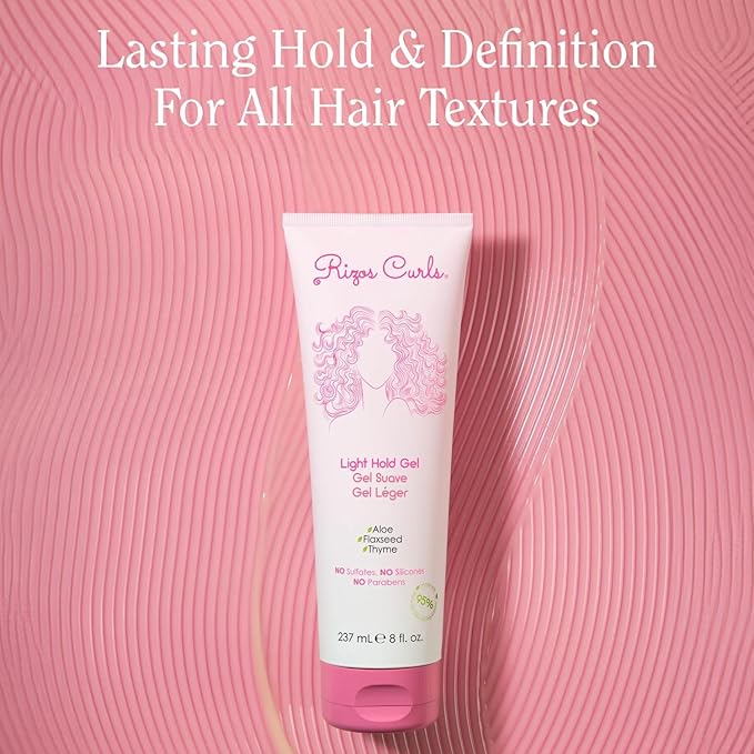 Rizos Curls Travel Light Hold Gel, Defines with Flexible Hold, Flake-Free and Frizz-Free Voluminous Curls, Moisturize and Combat Humidity with Aloe Vera & Flaxseed, 2.5 oz