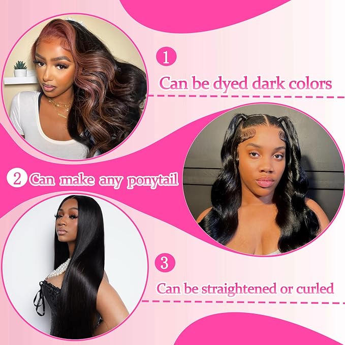34 Inch Body Wave Lace Front Wigs Human Hair 13x6 HD Transparent Lace Frontal Wigs 200 Density Glueless Wigs Natural Black Pre Plucked Baby Hair for Women