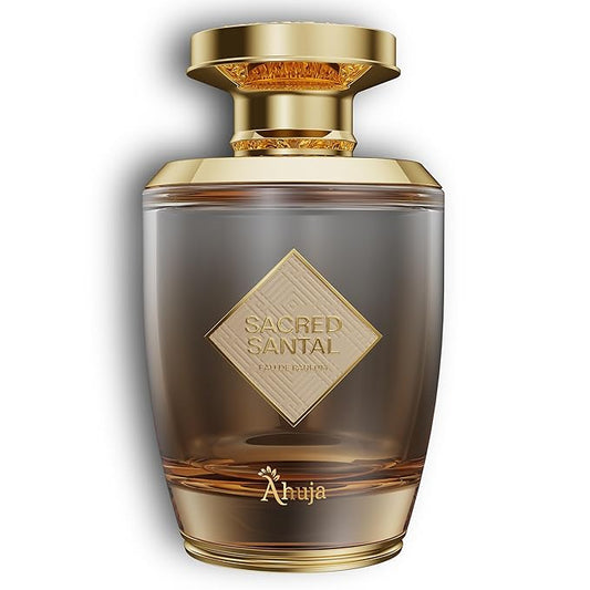 AHUJA Sacred Santal Eau de Parfum 3.4 fl oz – Unisex Luxury Perfume w/Sandalwood, Violet Leaves & Cardamom – Earthy Woody Fragrance w/Spicy Notes – Long-Lasting Cologne