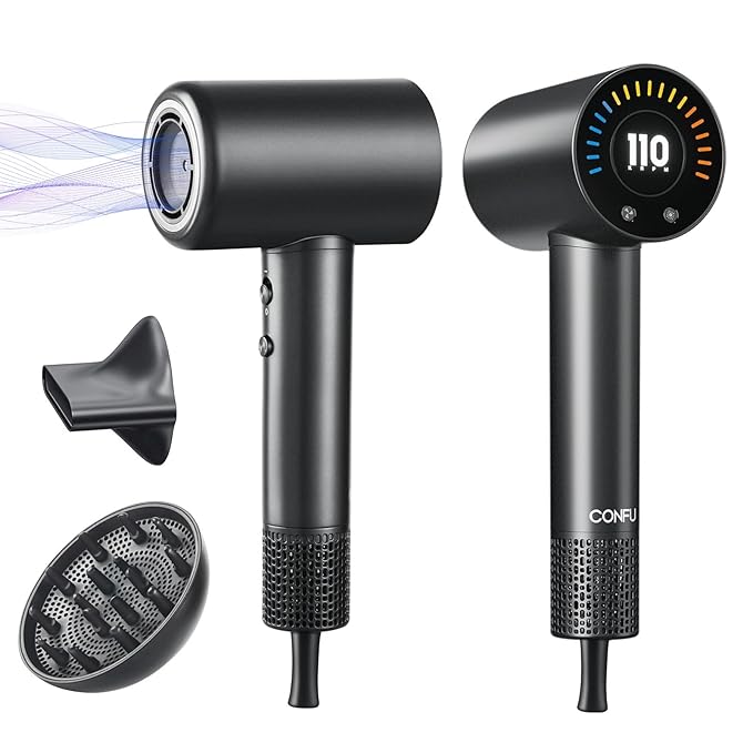 CONFU Hair Dryer, 110000 RPM Fast Drying Blow Dryer with Magnetic Diffuser and Concentrator, Professional Lightweight Ionic Hair Dryer for Women and Men