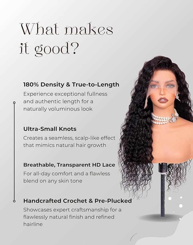 32 Inch Deep Wave Lace Front Wigs Human Hair, 13x6 HD Wet and Wavy Lace Front Wigs, Curly Human Hair Wig, 180 DensityDeep Wave Wig, Pre Plucked & Glueless, Natural Color