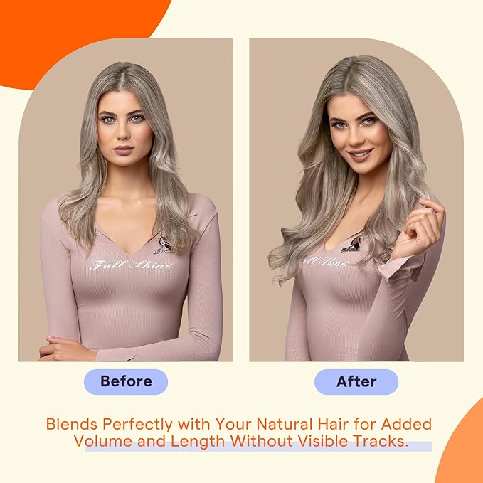 Full Shine Tape in Extensions Human Hair 20PCS Seamless Tape Ins Human Hair Extensions 14 Inch Color 8 Light Brown Highlight 60 Blonde 50grams Straight Human Hair Extensions for Women