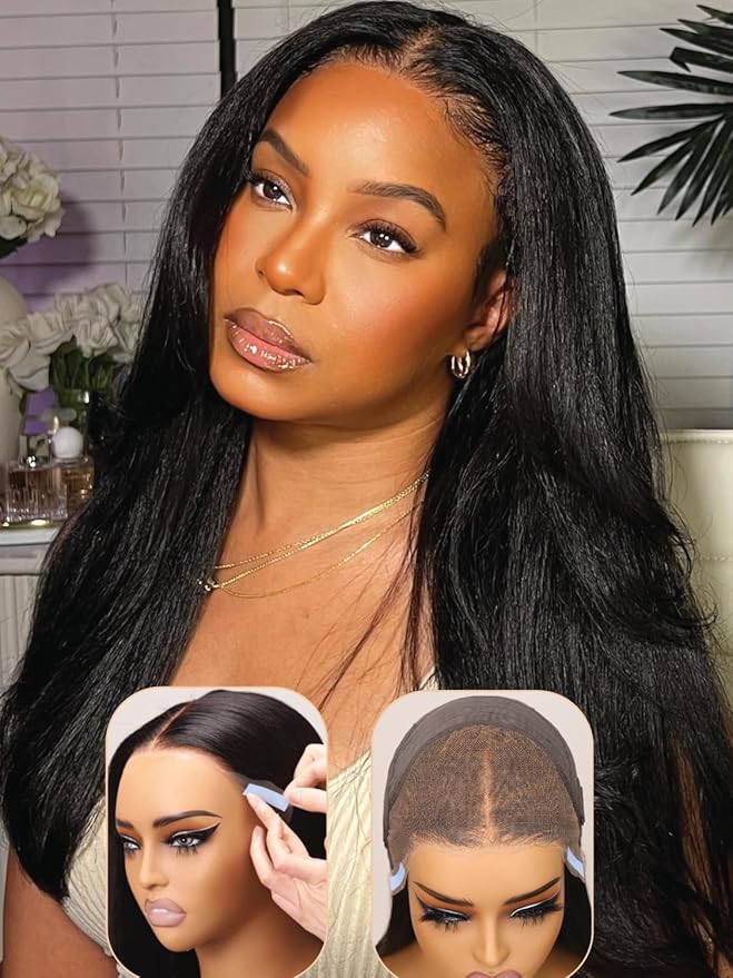 Nadula Yaki Straight Bye Bye Knots Lace Frontal Wig Pre Everything Glueless 13x4 Pre-Cut Lace Front Wig Human Hair with 3D Dome Cap Pre Plucked and Bleached Knots 150% Density 22 inch