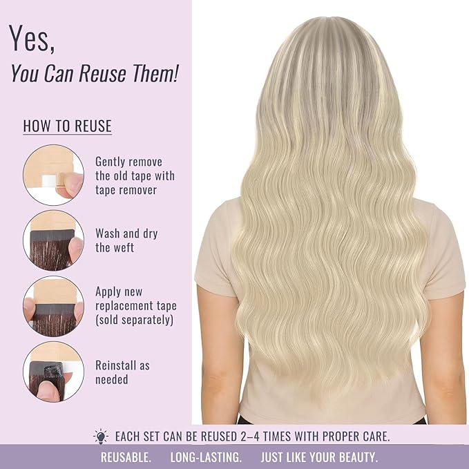 Fshine Blonde Tape In Hair Extensions Human Hair Balayage Ash Blonde To Golden And Platinum Blonde Tape Ins 20 pcs 50 g 20 Inch Skin Weft Remy Human,Designed to Boost Volume & Length