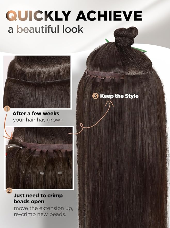 Twin Tab Butterfly Genius Weft Human Hair Extensions Latest Double Invisible Real 100% Remy Human Hair Weft with Micro Bead Simulated Scalp Hair Extensions 100g 7ps 18 Inch Brown