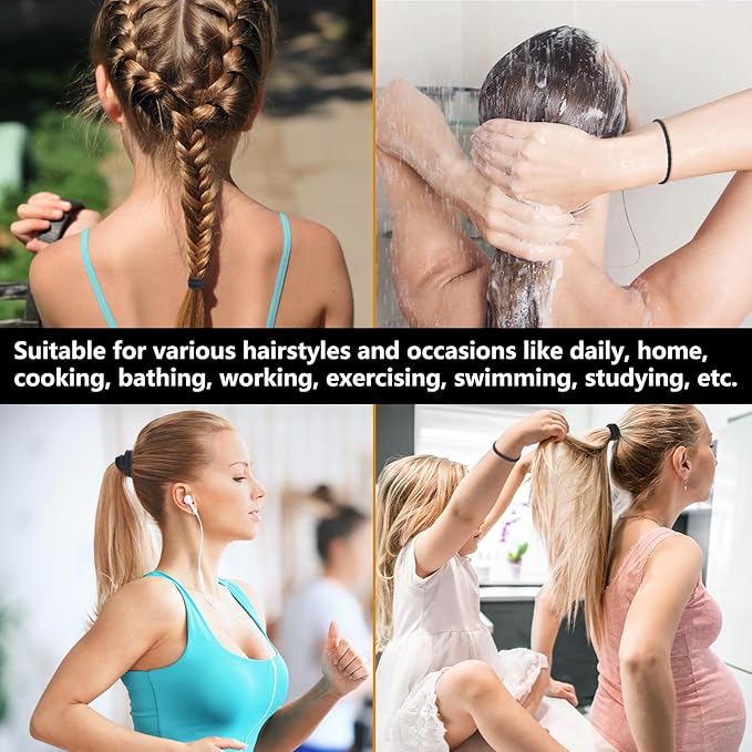 Youxuan No Damage Soft Polyester Hair Ties, No Tug Scrunchies Hair Bands with Strong Elasticity - Black, 50 Pieces