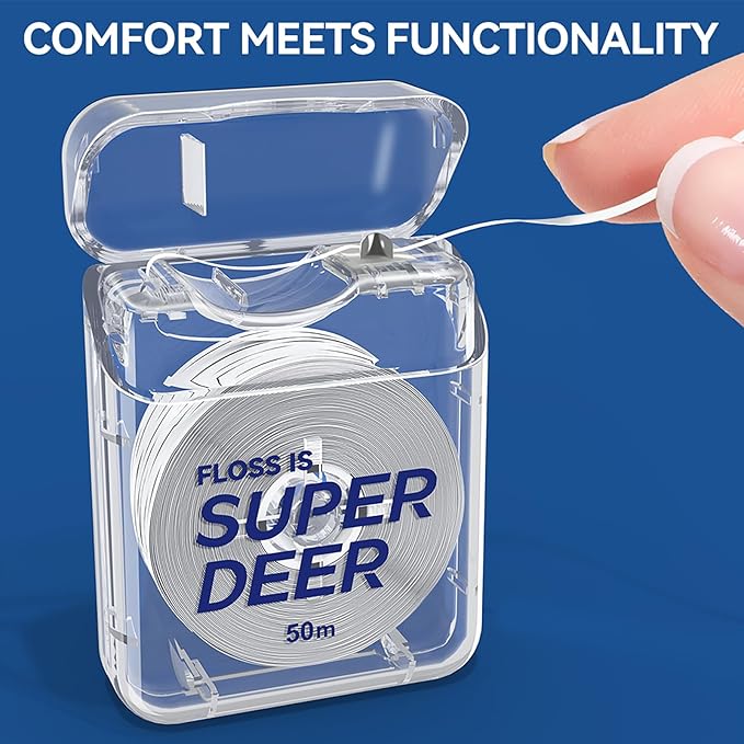 Super Deer Flat Dental Floss - Mint, PTFE Floss, Gentle on Gums, Expands & Stretches,Plaque Remover for Teeth, Shred Resistant, Floss Slides Smoothly, Easy to Use, 55 yd (2)