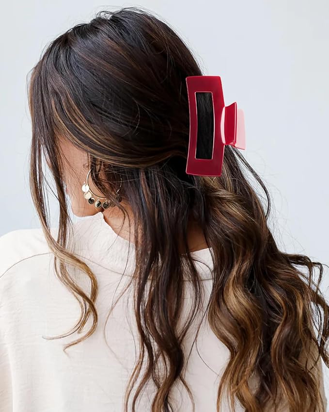 MAORULU Acetate Claw Clip for Women – 4'' Large Cute Hair Clips for Thick Thin Curly Long Hair, Durable Square Hair Clamps Non-slip Jaw Clip, Cherry Red