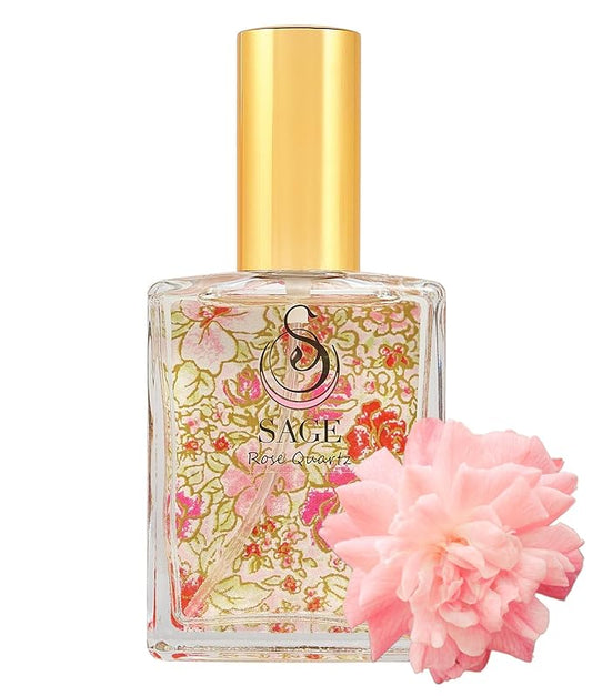 The Sage Lifestyle Rose Quartz Luxury Spray, Rose, Honeysuckle, Sandalwood, Grapefruit, Jasmine, Perfume for Women, Long Lasting, Clean Fragrance, Soft, Floral, Parfum, Artisan, 2 oz, Travel Perfume