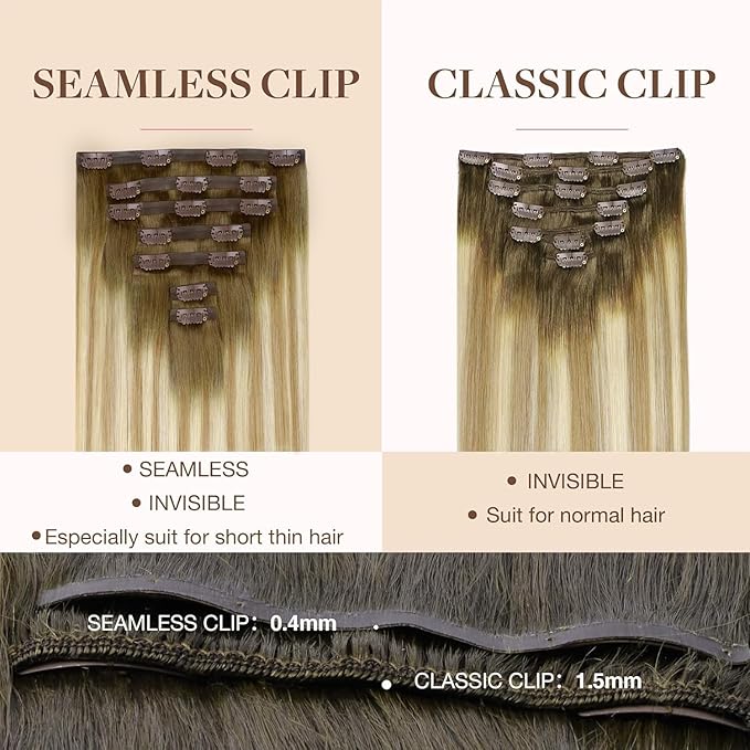 GOO GOO Clip in Hair Extensions Real Human Hair, Remy Human Hair Extensions Clip ins for Women, Natural Human Hair, 22inch 110g 7Pcs, 5A/90/16F Bahamian Balayage