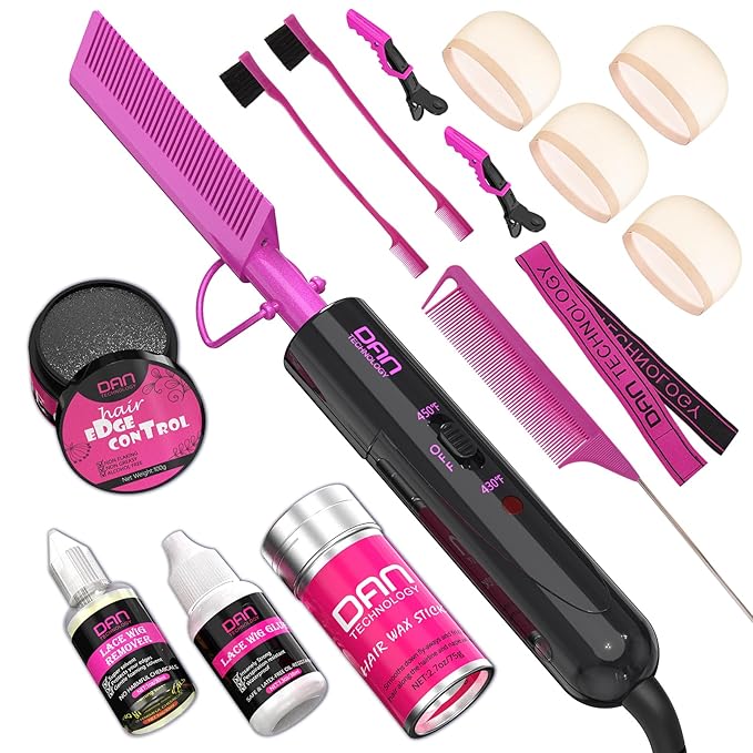 DAN Technology hot comb set,Wig Installation Kit,hot comb,Wig Glue,Wig Glue Remover,Hair Wax Stick,Edge Control Gel,HD wig cap,Lace Melting Band,Hair Edge Brush,Rat Tail Comb,Salon Styling Clips