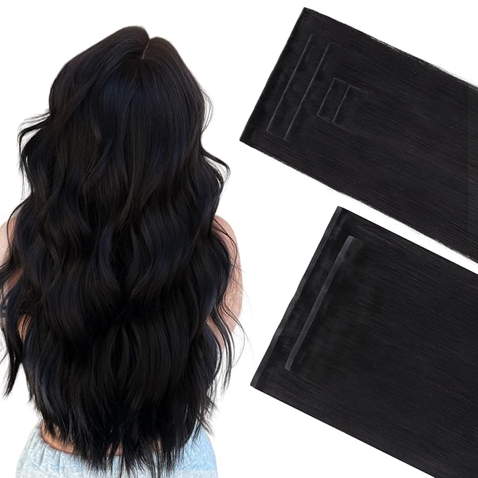 GOO GOO Invisi Edge Clip in Hair Extensions Set, 16inch 140g, 5pcs Injected Seamless PU Clip ins and 2pcs Classical PU Clip ins, Virgin Real Human Hair, #1