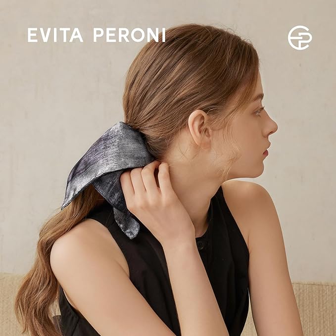 EVITA PERONI Hair Scrunchies for Women, Polyester and Acetate Hair Ties, Silky Smooth No-Damage Hair Bands, Gentle Elastic Ponytail Hold for Women Girls (Elegant Black)