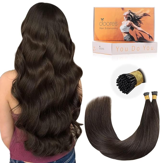 DOORES I Tip Hair Extensions Human Hair 100s 100g,Itip Human Hair Extensions,22 Inch Light Dark Brown I Tip Hair Extensions Cold Fusion Remy Hair Extensions