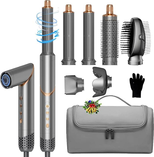 6 in 1 Hair Dryer Brush, Powerful Blow Dryer Brush Air Curler Air Curling Wrap Styler, Blow Dryer Diffuser Ionic Hot Air Brush Fast Dry, Straight,Curl, Blow dryers Brush for Hair, Travel Bag 100-120V