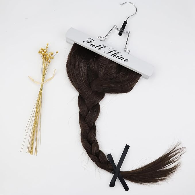 Full Shine Dark Brown Clip in Hair Extensions Real Human Hair 16 Inch Clip in Human Hair Extensions Lace Base Hair Extensions Color 2 Dark Brown Clip in Hair for Women 3 Pcs 60Grams