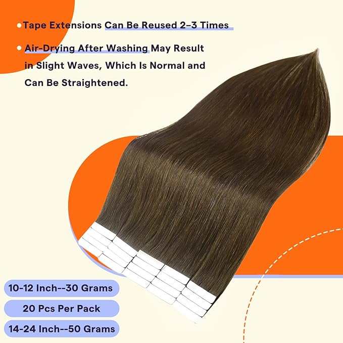 Full Shine Tape in Extensions Real Human Hair 24 Inch Color 4 Brown 20 Pcs Invisible Straight Remy Tape in Hair Extensions Human Hair 50 Grams Natural Seamless Skin Weft Silky Add Length