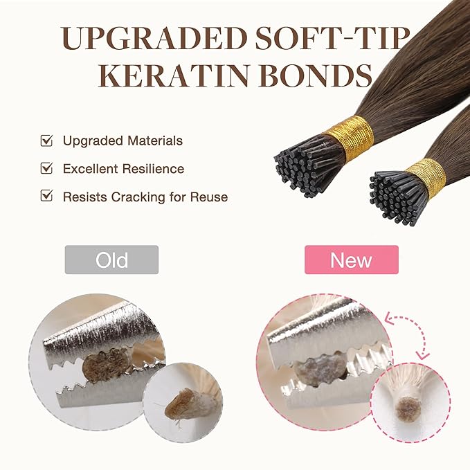 GOO GOO I Tip Hair Extensions Real Human Hair, 18inch 100g 100S, Cold Fusion I Tip Hair Extensions, Invisible Remy, 1 Jet black