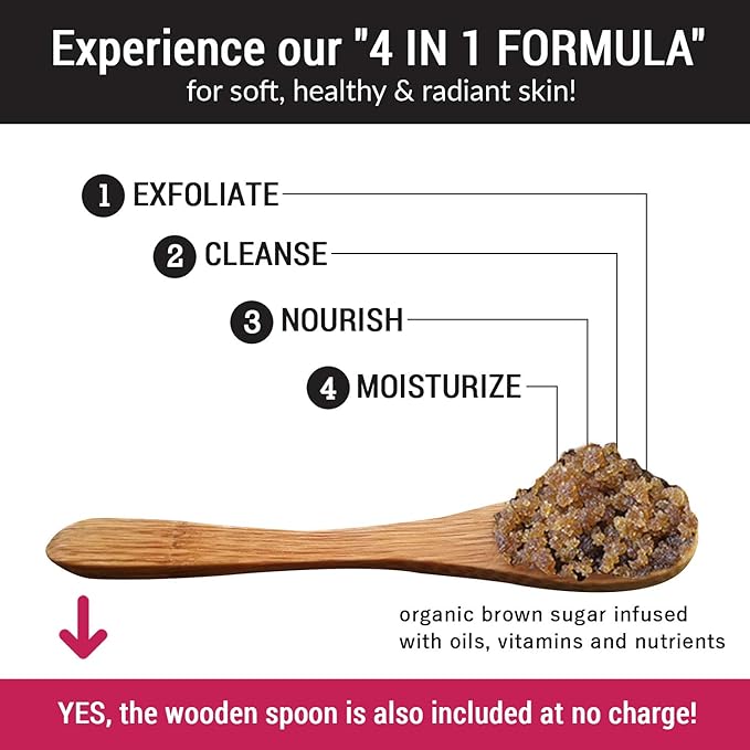 pureSCRUBS Premium Vanilla Brown Sugar Scrub | Face, Feet & Full Body Scrub | Large 16oz Jar Includes Wooden Spoon, Loofah & Mini Exfoliating Bar Soap