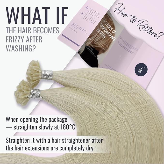 Fshine Pre Bonded Hair Extensions Real Human Hair White Blonde 20 Inch Nail Tip Keratin Bonding Human Hair Extensions 50g/50s Blonde Hair Extension Real Hair Bondings