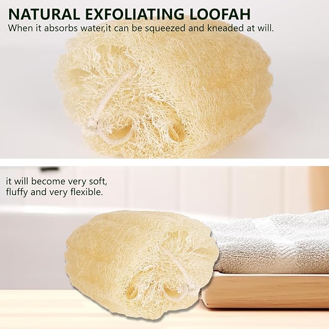 3PCS Egyptian Loofah Exfoliating Body Scrubber Natural Real Egyptian Shower Loofah Sponge for Women and Men Luffa Sponges for Face, Back & Body