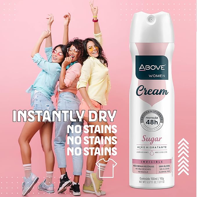 ABOVE 48 Hours Antiperspirant Deodorant Set, Cream Sugar, 4 Pcs- Spray Deodorant for Women - Patchouli, Oak Musk, and Citrus Notes - Stain-Free