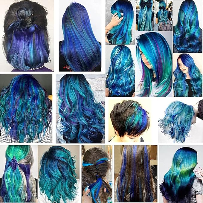 Rhyme 12 PCS Princess Party Highlight Blue Teal Hairpieces 21 inch Colored Hair Extension Clip in/on for Amercian Girls Wig Pieces for Kids (Blue Teal)