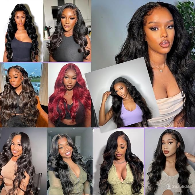 13x6 HD Transparent Body Lace Front Wigs Human hair Pre Plucked 200% Density Brazilian Body Wave Frontal Wigs Human Hair with Baby Hair Natural Hairline Natural Black Color 24 Inch