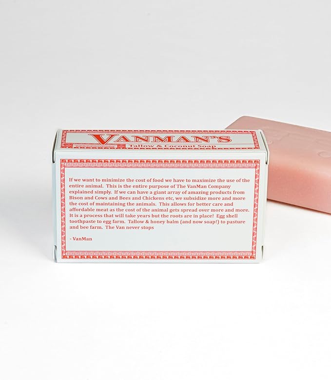 VanMan Beef Tallow and Coconut Oil Bar Soap – Pure Grass-Fed Beef Tallow Soap with Coconut Oil & Kaolin Clay, Subtle Grapefruit Scent, Hydrating & Nourishing, Clean Ingredients, 3.8oz - 5 Pack