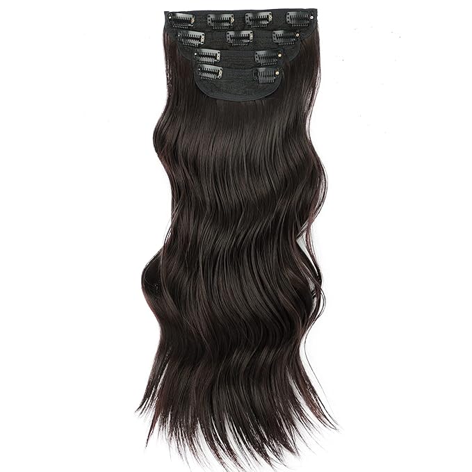 Vigorous Clip in Hair Extensions 4Pcs Dark Brown Long Hair Extensions Clip Ins 20Inch Soft Synthetic Hairpieces for Women