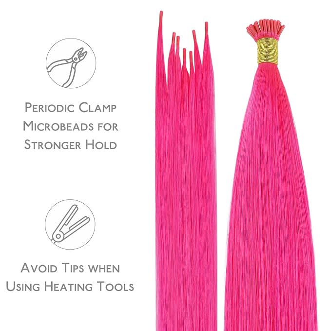 WENNALIFE I Tip Hair Extensions 16 Inch Hot Pink Remy Itip Human Hair Extensions, 50g 100s Invisible Straight Fusion for Women