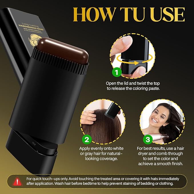 Hair Color Stick, 2 in 1 Instant Dye, Hair Dye Stick, Safe Portable Color Touch-Up Hair Sticks, Cover Gray Hair Color Correction Sticks for Women & Men, Waterproof and Sweat-Proof, 2Pack (Light Brown)