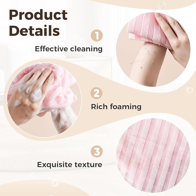 3PCS Exfoliating Shower Towel for Men and Women, 2026 New Premium Scrub Wash Back Bath Cloth for Body Face, Exfoliating Washcloth Back Body Scrubber for Men & Women (#A)