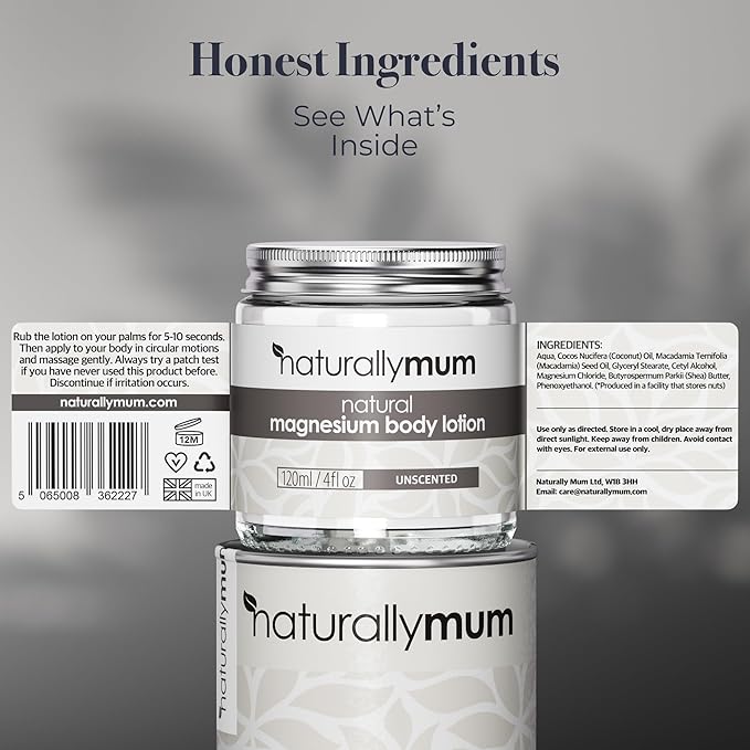NaturallyMum - Magnesium Body Lotion [NATURAL & VEGAN] - Topical Magnesium Cream Lotion Support for Sleep, Bone, Heart & Muscle Health - Unscented - Made in UK & Safe for Kids
