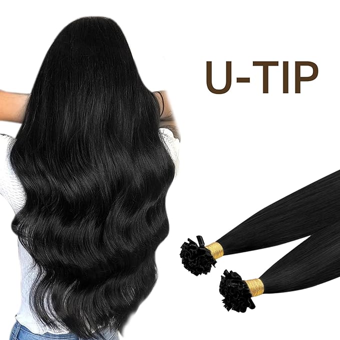 DOORES K Tips Hair Extensions Human Hair, Jet Black 20 Inch 50g/50s, Utip Extensions for Women