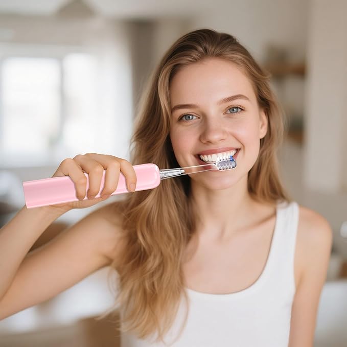 Electric Toothbrush Wave Oscillation & Vibration Sonic Tooth Brush for Adults BASS-Brushing Technique Travel Rechargeable Toothbrushes 4 Soft Bristle Replace Heads IPX7 Gifts for Men Women Pink