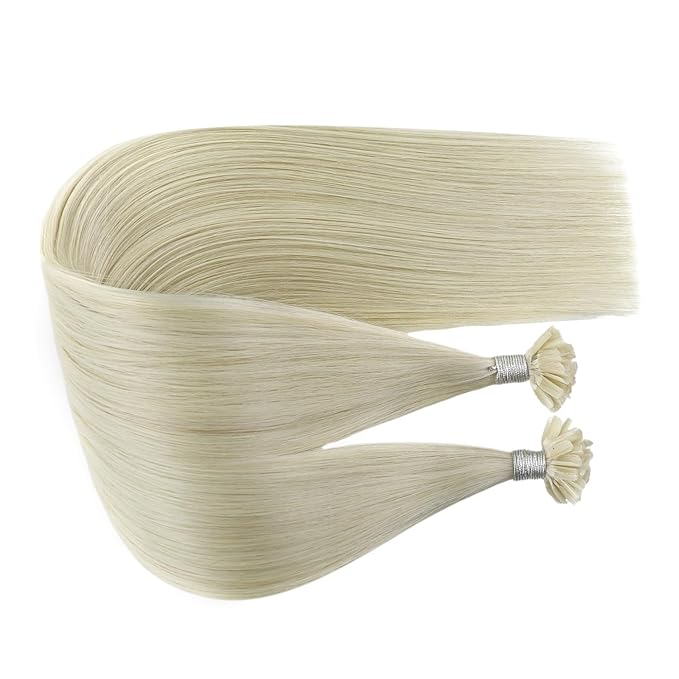 Fshine 18 inch U Tip Hair Extension Real Human Hair Color 60 Platinum Blonde Keratin Tip Hair Extensions 1 g/Strand 50 g/Pack Straight Nail Tip Hair Extensions for Salon and Everyday Volume