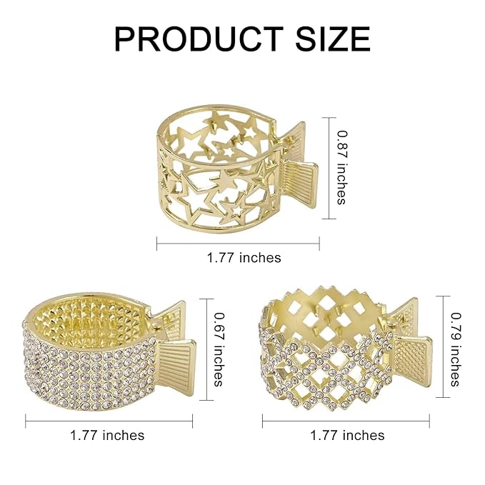 3Pcs Ponytail Holder Hair Clips, Rhinestone Metal Hair Clips High Ponytail Cuff Small Star Hair Claw Clip, Gold Hair Accessories for Women & Girls