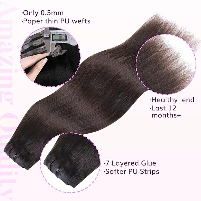 IDN BEAUTY Seamless Clip In Hair Extensions Human Hair Dark Brown Real Remy Virgin Human Hair Seamless Clip Ins For Black Women PU Weft Invisible Edge Thick Soft Hair ST 110g 20 Inches