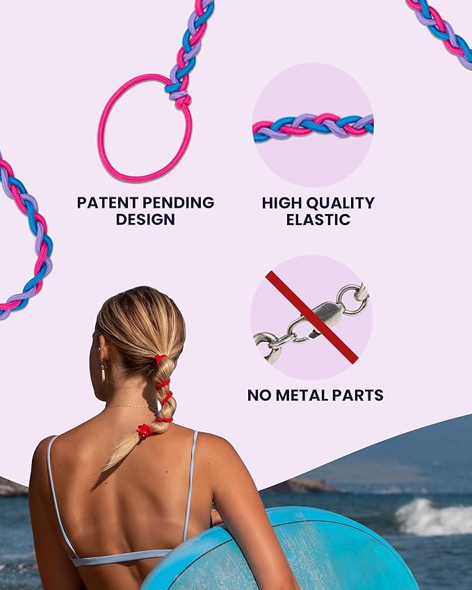 Rip Tie 24" x 2.5mm Soft Hair Tie for Women, 3 Pack Tropical – Tangle Free Ponytail Holders – Prevents Hair Damage – Ideal for Activities like Surfing, Exercising, Running, and More
