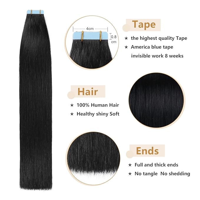 YILITE Tape in Hair Extensions human hair Silky Straight Remy Tape Hair Extensions (1), 16 Inch (Pack of 20)