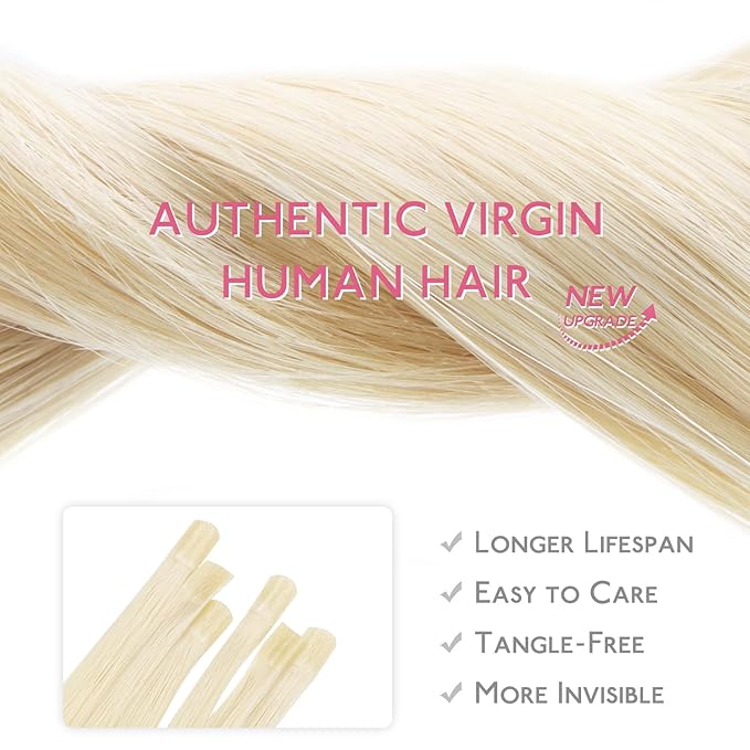 WENNALIFE U Tip Hair Extensions Human Hair, 50g 50s 24 Inch Platinum Blonde Remy Hair Extensions K Tip Hair Extension Real Human Hair Invisible Straight Keratin Hair Extensions