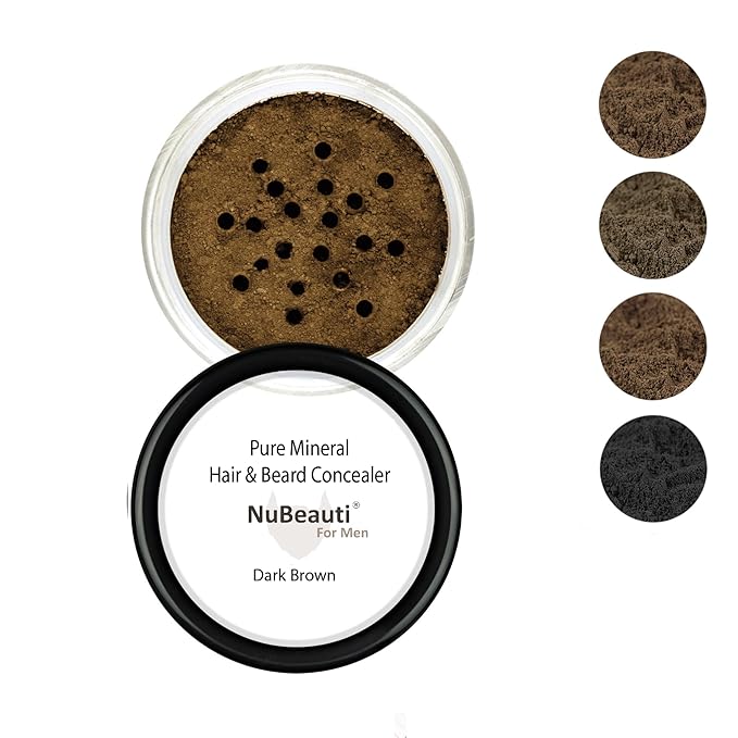 Men’s Beard, Mustache & Hair Root Touch Up Powder – Bald Spot Cover Powder – No Fragrance, Talc or Parabens – Hair Cover Hairline Powder by NuBeauti (Dark Brown, Without Brush)