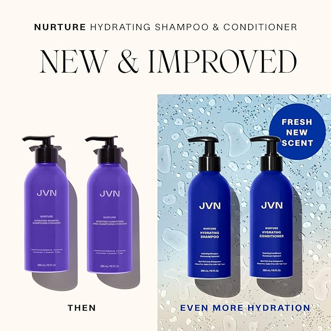 JVN Nurture Hydrating Shampoo, 10 Fl Oz, Detangles & Softens Hair, Moisture and Deeply Nourishing Shampoo, Color Safe Hair Care for Women and Men, Non-Toxic, Silicone and Sulfate Free